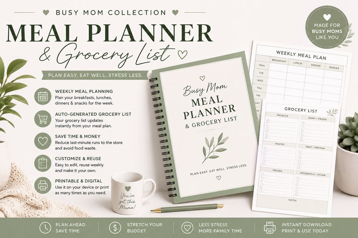 Busy mom Meal Planner/Grocery List